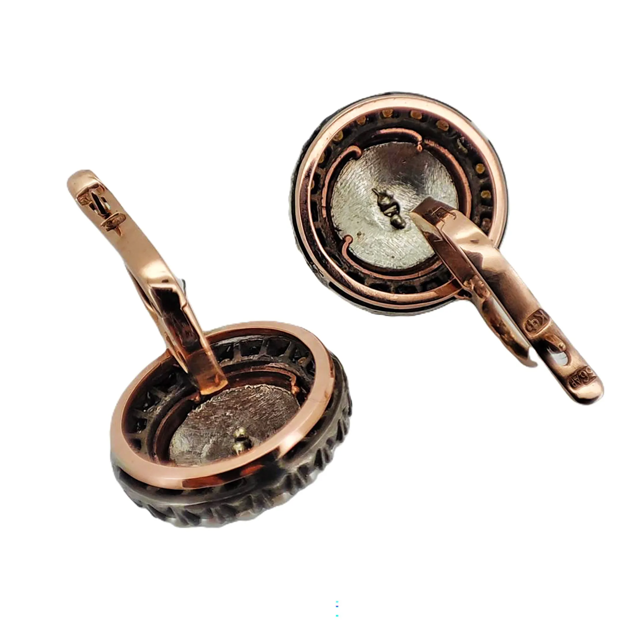 IMPERIAL RUSSIAN Faberge 14k Gold Moonstone Pearl Blue Guilloche Enamel Earrings