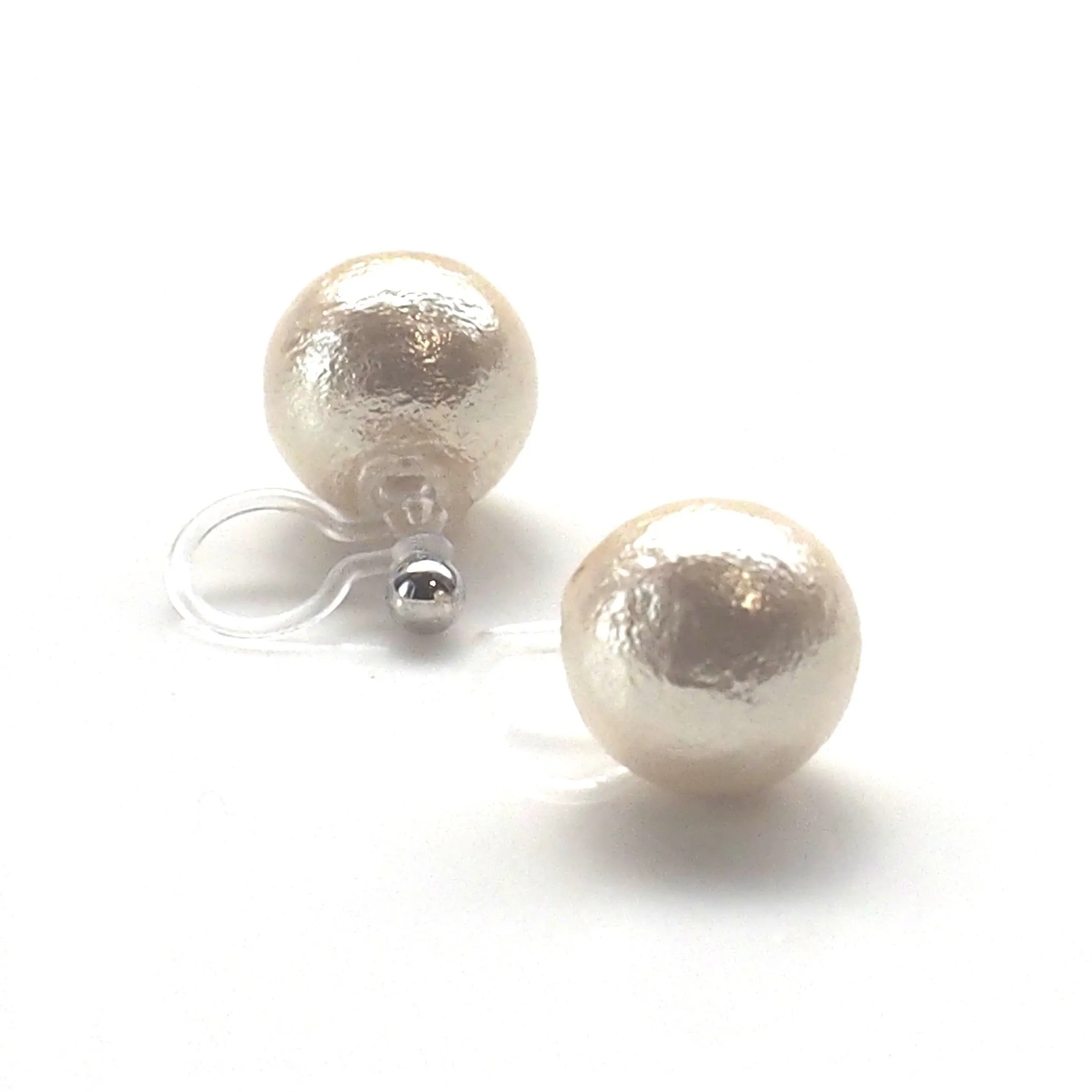 Ivory cotton pearl invisible clip on stud earrings