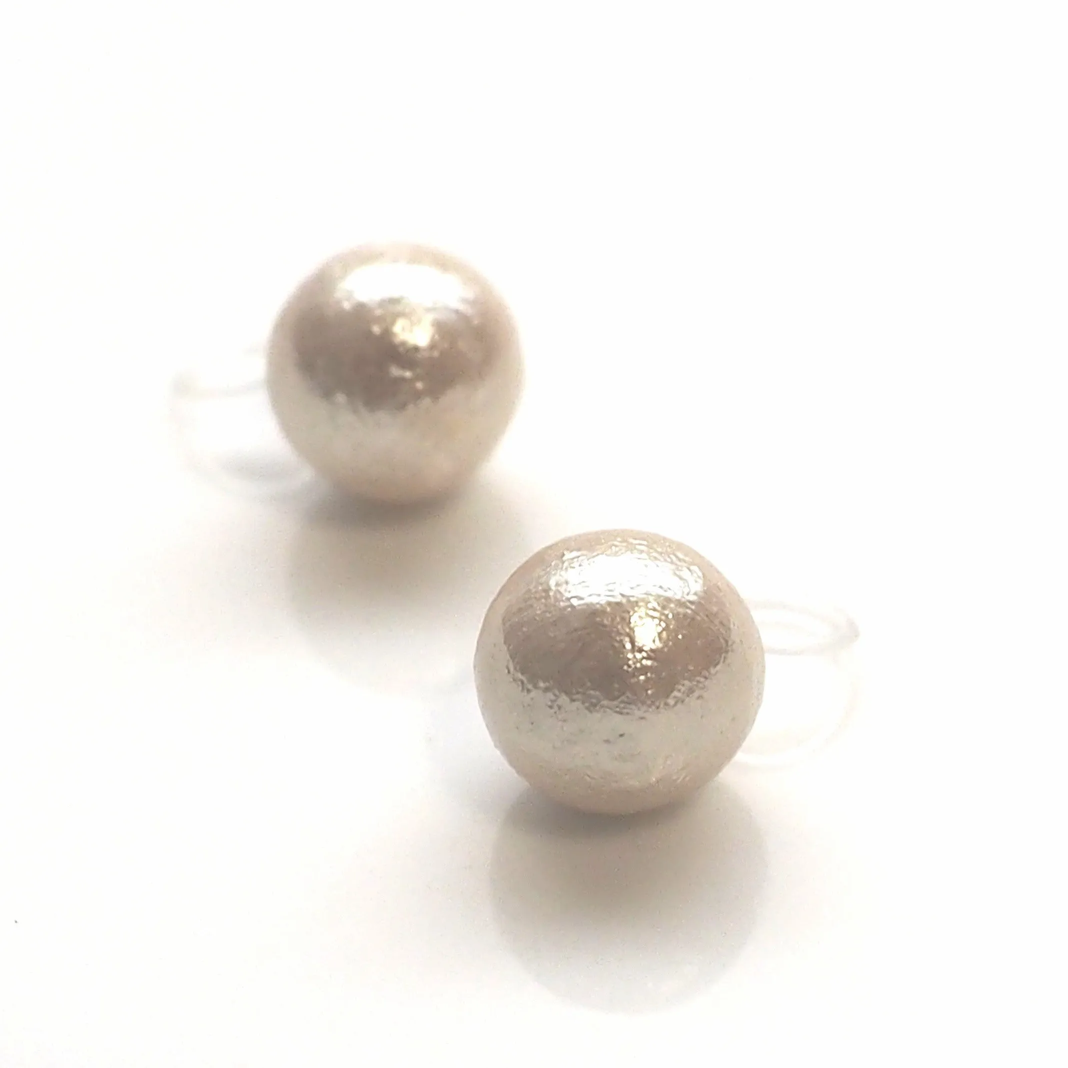 Ivory cotton pearl invisible clip on stud earrings