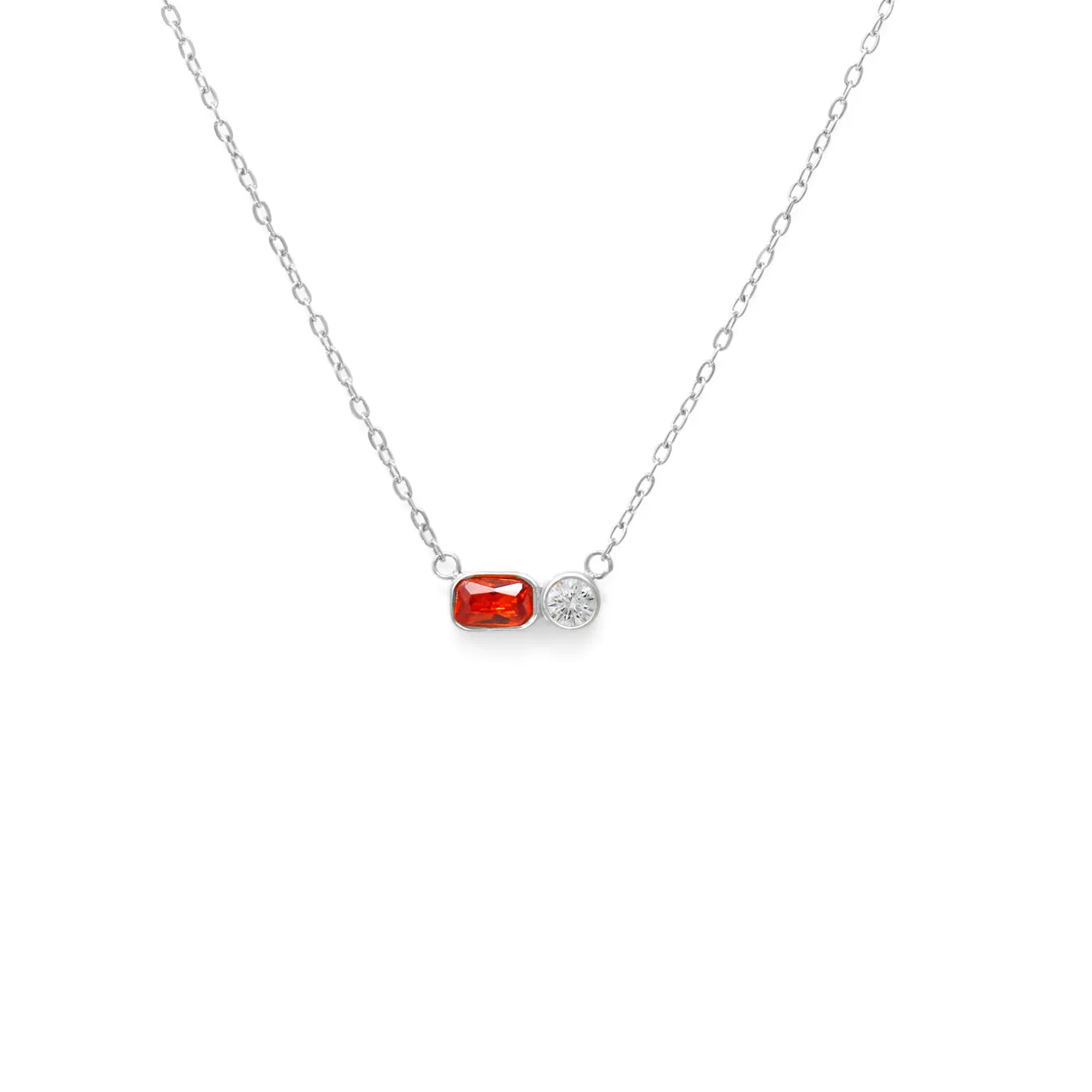 January Garnet Birthstone Necklace - Silver