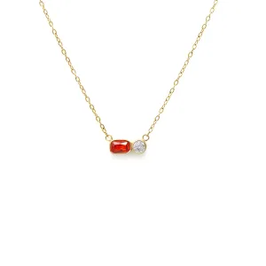 January Garnet Birthstone Necklace - Yellow Gold