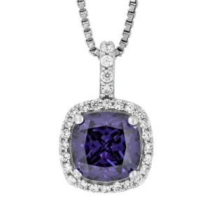 JOOLS SILVER 8MM CUSION AMETHYST CZ NECKLACE KPN3278-AM