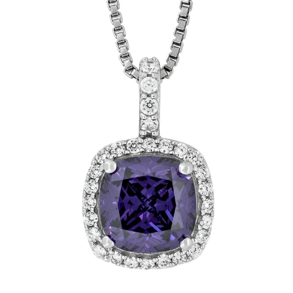 JOOLS SILVER 8MM CUSION AMETHYST CZ NECKLACE KPN3278-AM