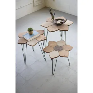 Kalalou - Set Of Three Flower Side Tables With Wooden Tops