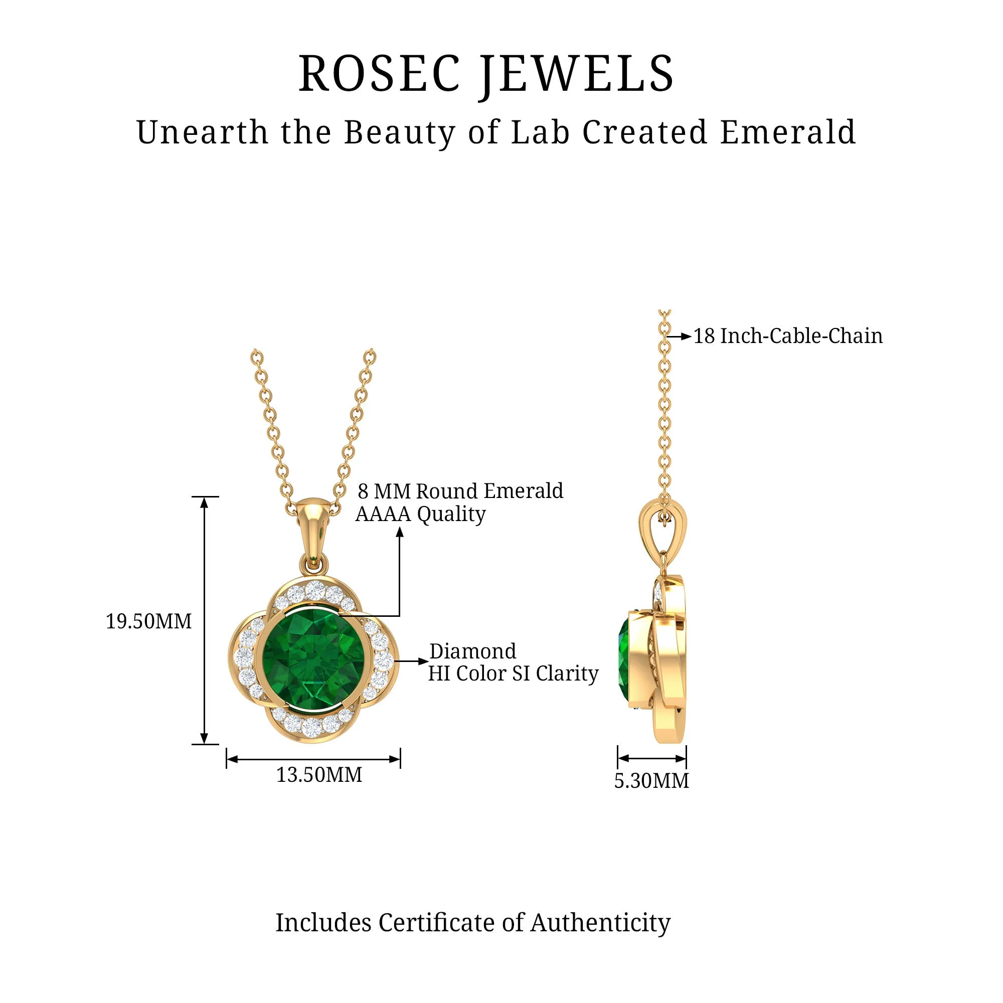 Lab Grown Emerald Flower Inspired Pendant Necklace With Diamond