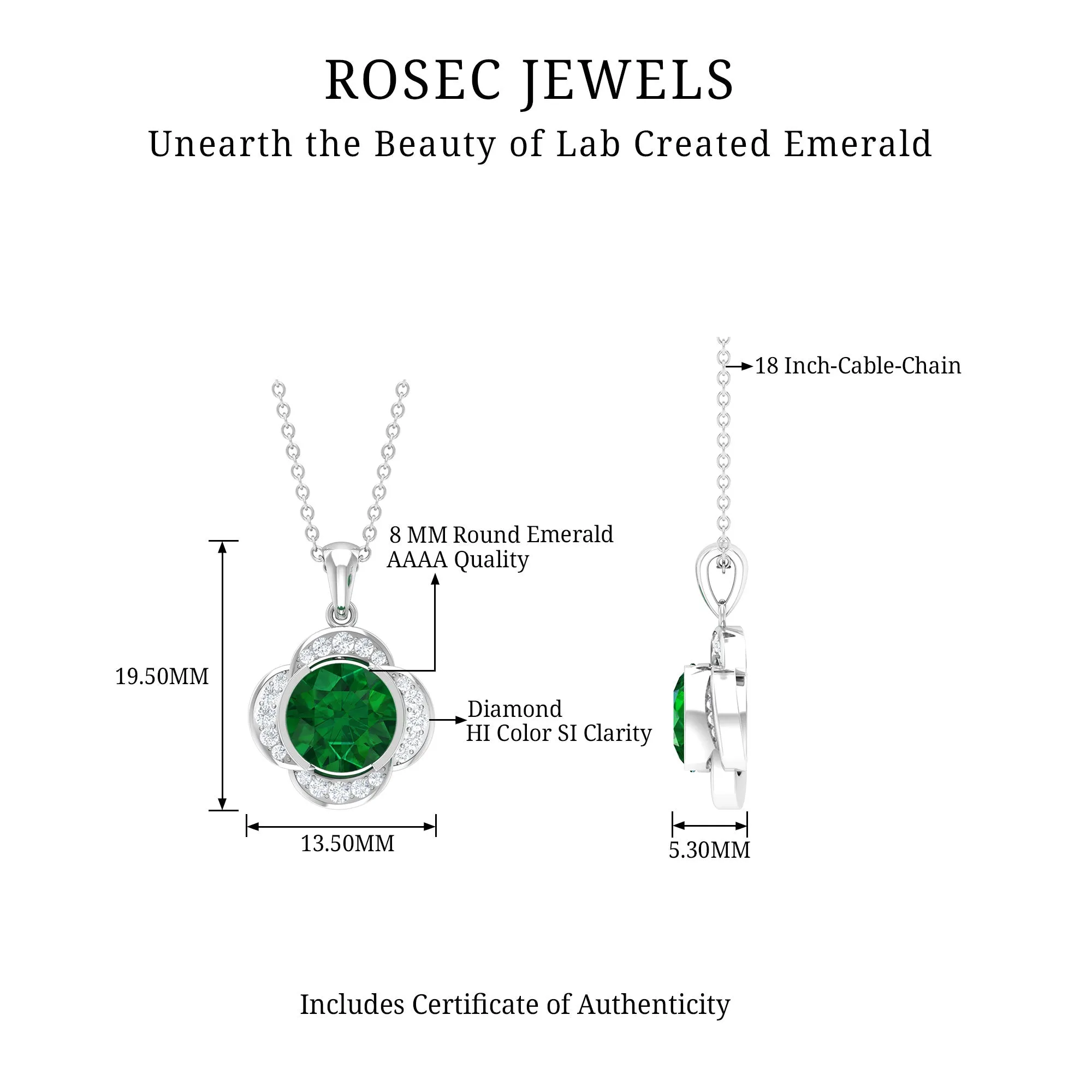 Lab Grown Emerald Flower Inspired Pendant Necklace With Diamond