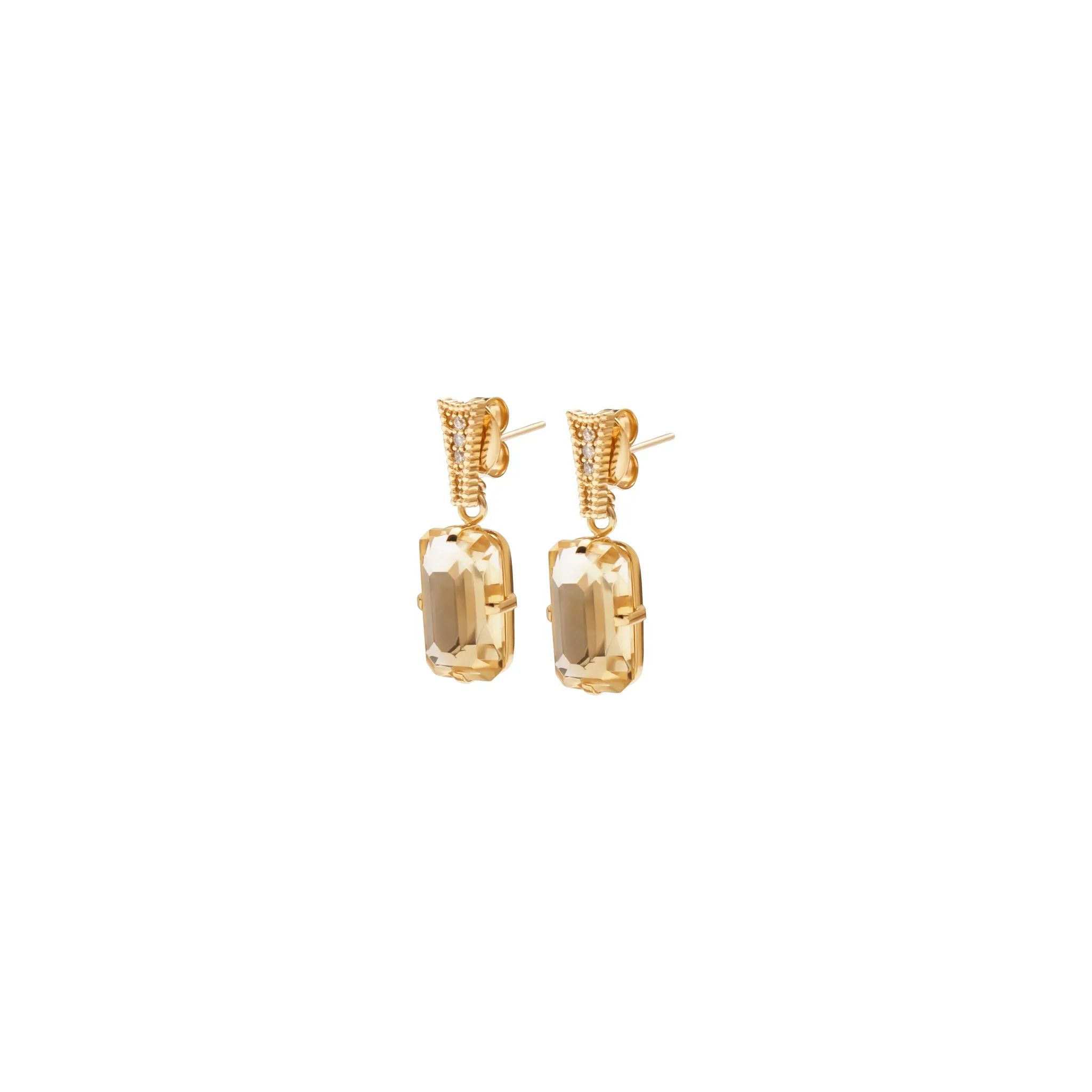 Lachesis Emerald-Cut Golden Citrine Earrings