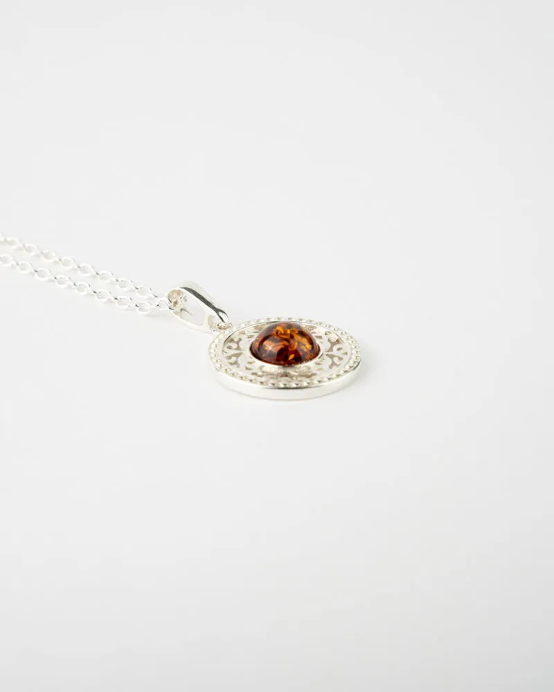 Luxurious Floral Disc Pendant Necklace | 925 Sterling Silver