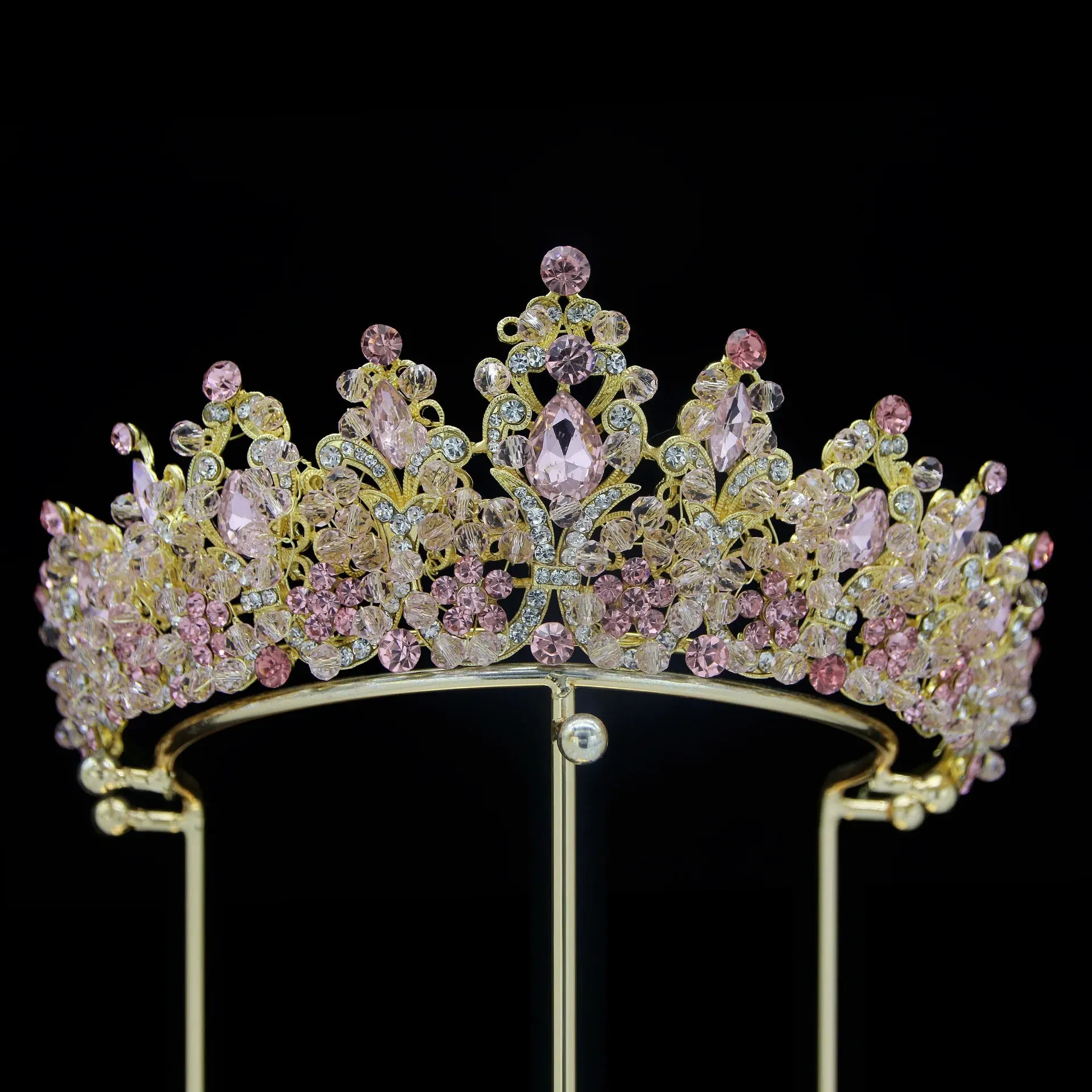Luxury Royal Purple Crystal Beads  Rhinestone Queen Bridal Tiaras Crown
