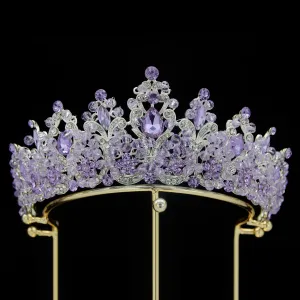 Luxury Royal Purple Crystal Beads  Rhinestone Queen Bridal Tiaras Crown