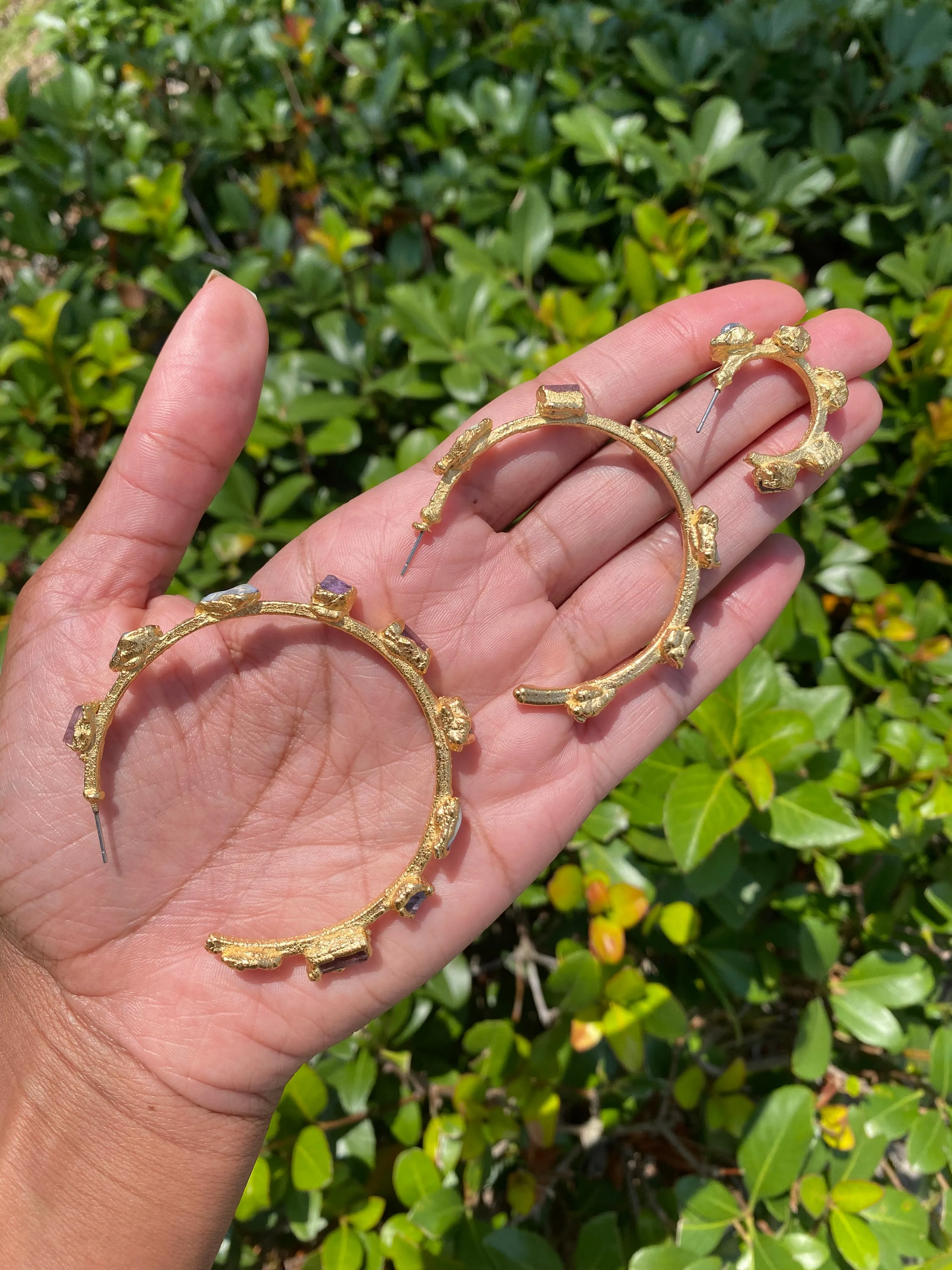 (MADE TO ORDER) Raw Stone Hoop Earrings / Single Stone / Choose Your Size