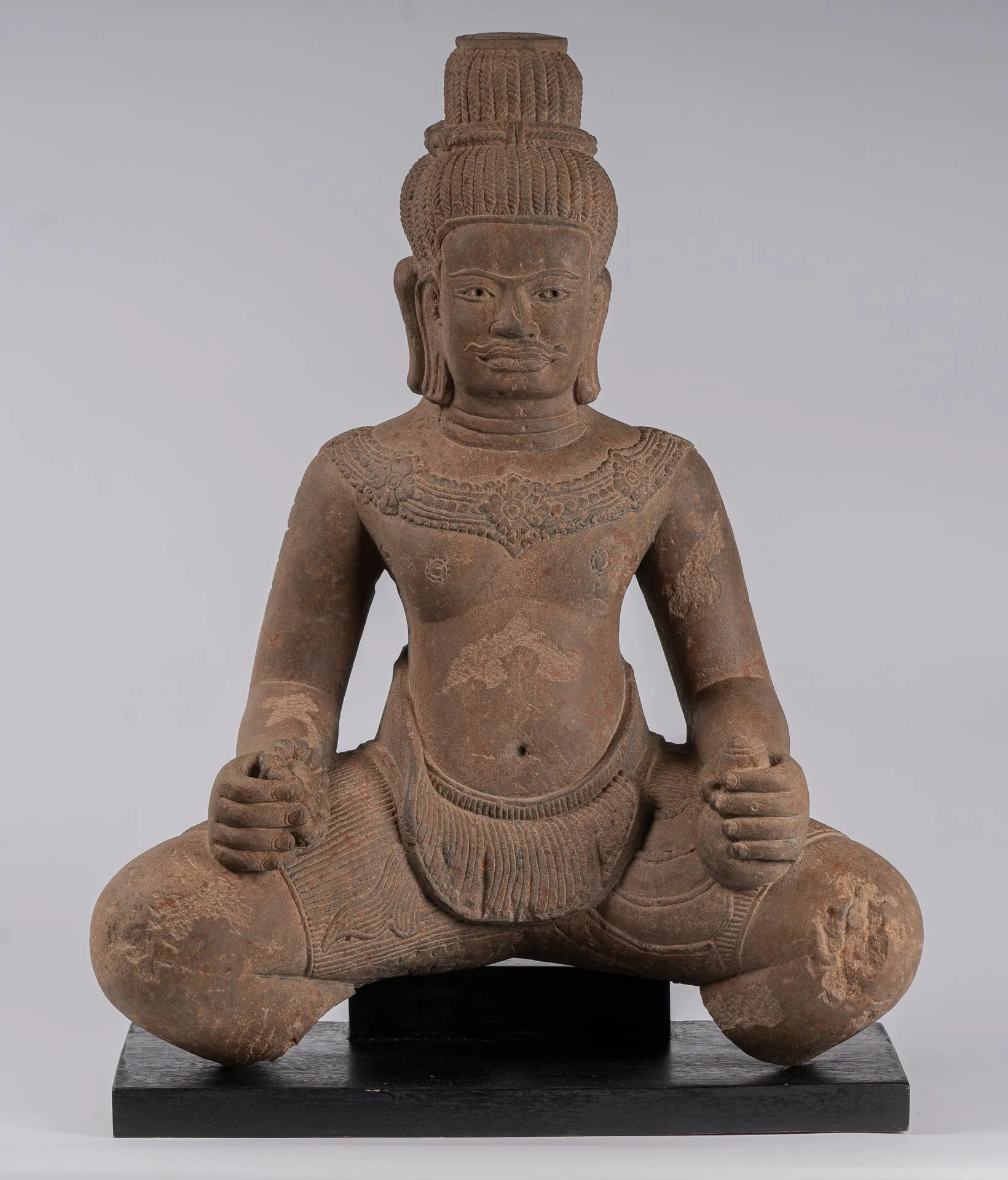 Masterpiece - Antique Baphuon Style Khmer Mounted Sandstone Vishnu Statue - 56cm/22"