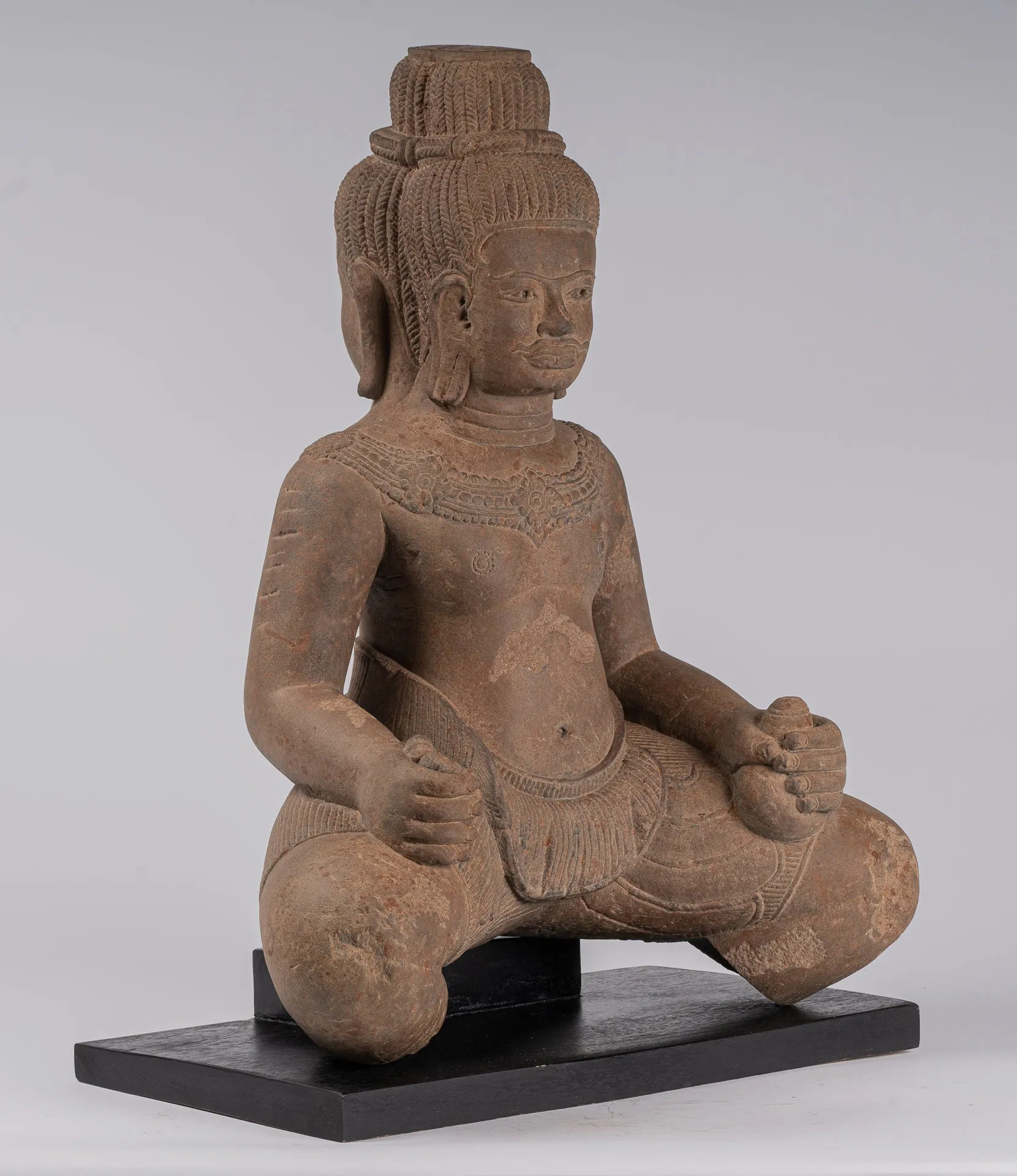 Masterpiece - Antique Baphuon Style Khmer Mounted Sandstone Vishnu Statue - 56cm/22"