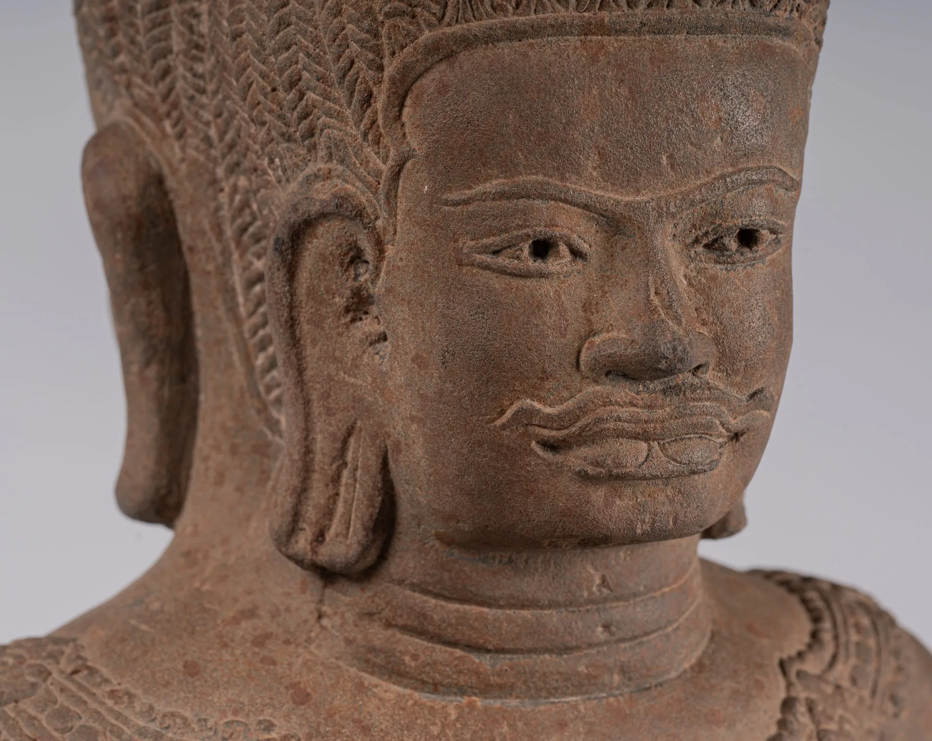 Masterpiece - Antique Baphuon Style Khmer Mounted Sandstone Vishnu Statue - 56cm/22"