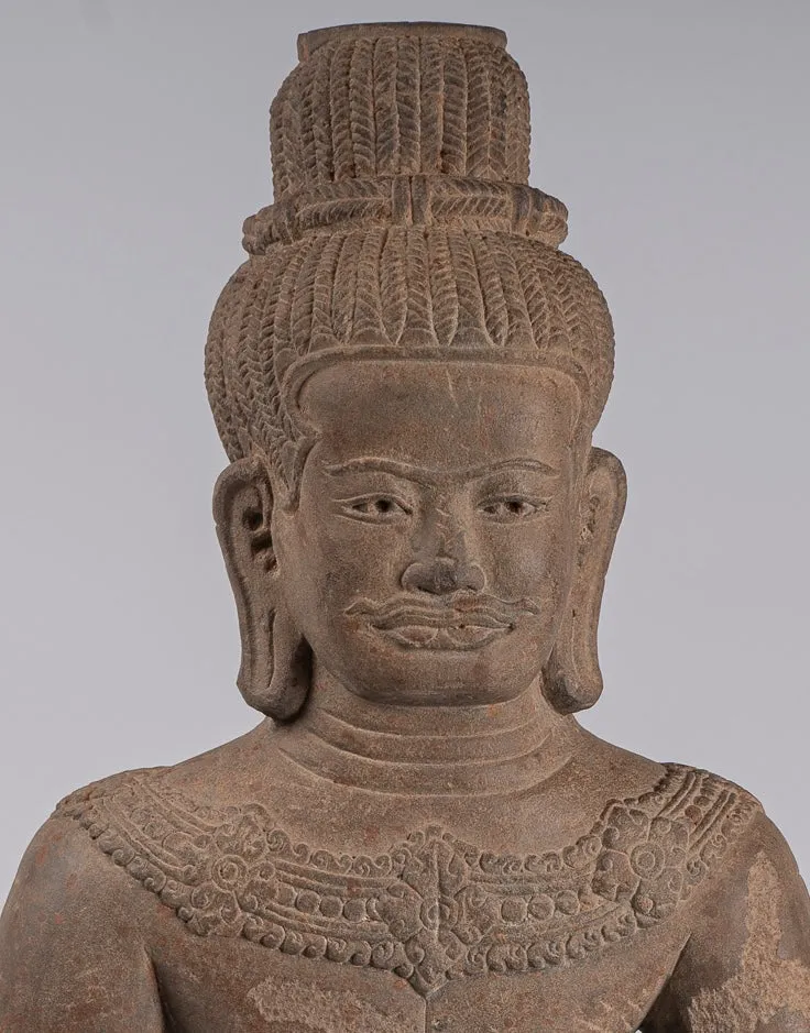 Masterpiece - Antique Baphuon Style Khmer Mounted Sandstone Vishnu Statue - 56cm/22"