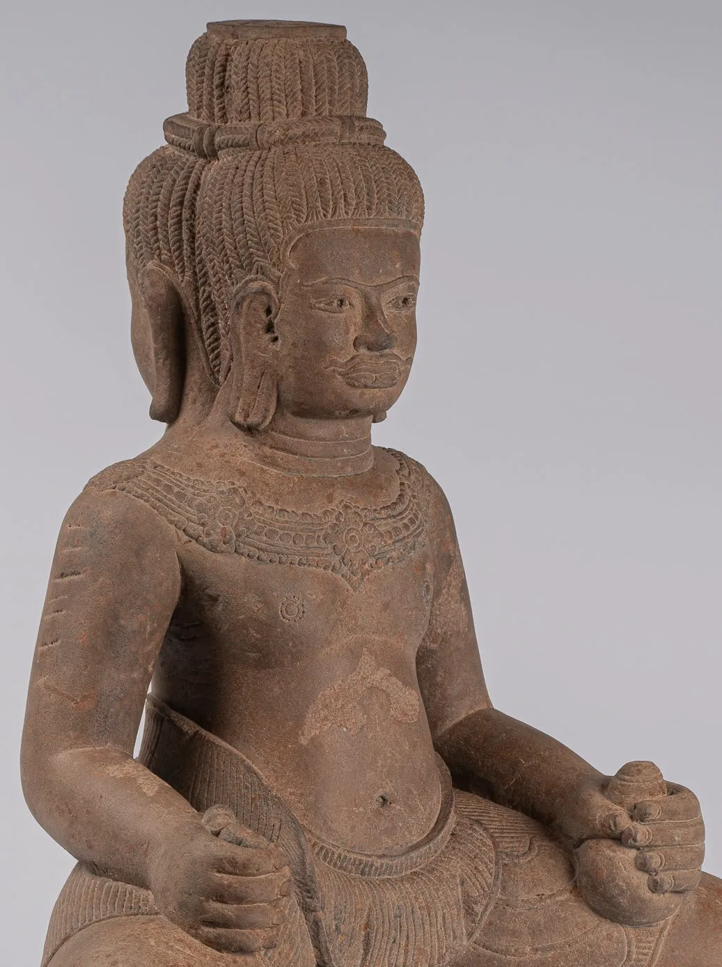 Masterpiece - Antique Baphuon Style Khmer Mounted Sandstone Vishnu Statue - 56cm/22"