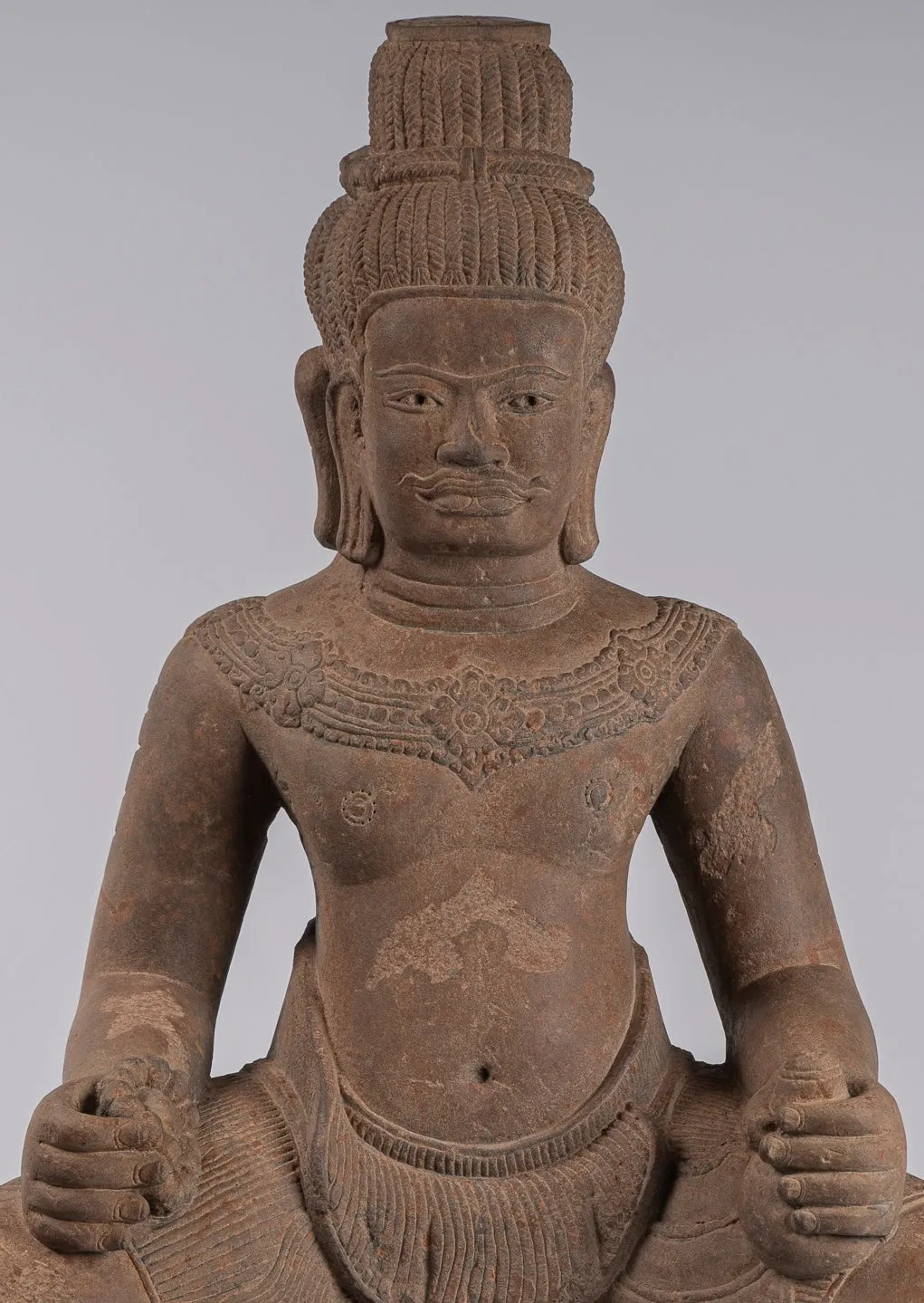 Masterpiece - Antique Baphuon Style Khmer Mounted Sandstone Vishnu Statue - 56cm/22"