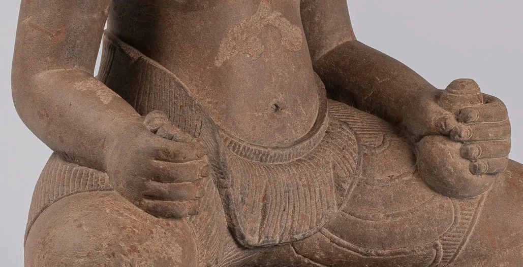 Masterpiece - Antique Baphuon Style Khmer Mounted Sandstone Vishnu Statue - 56cm/22"