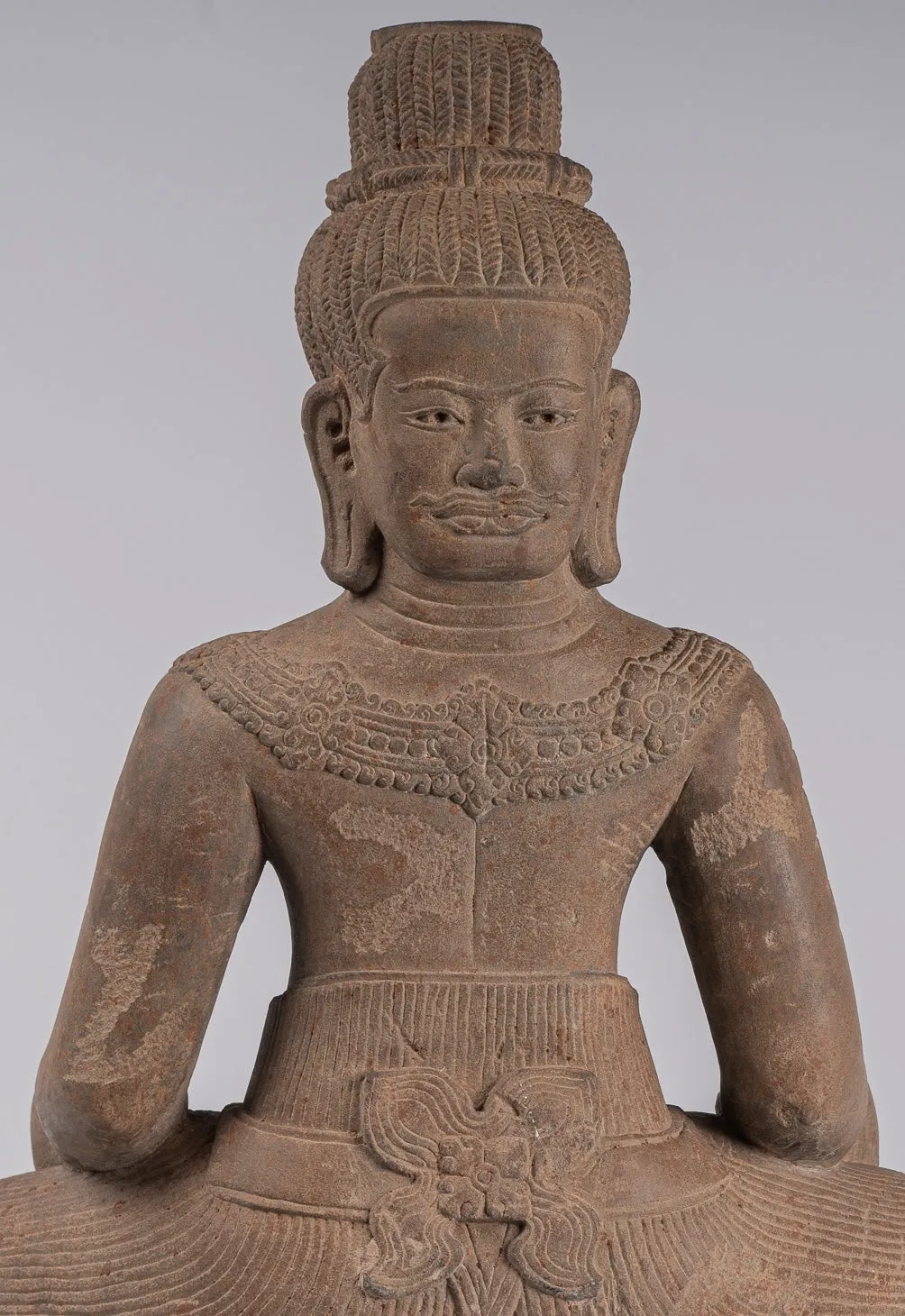 Masterpiece - Antique Baphuon Style Khmer Mounted Sandstone Vishnu Statue - 56cm/22"