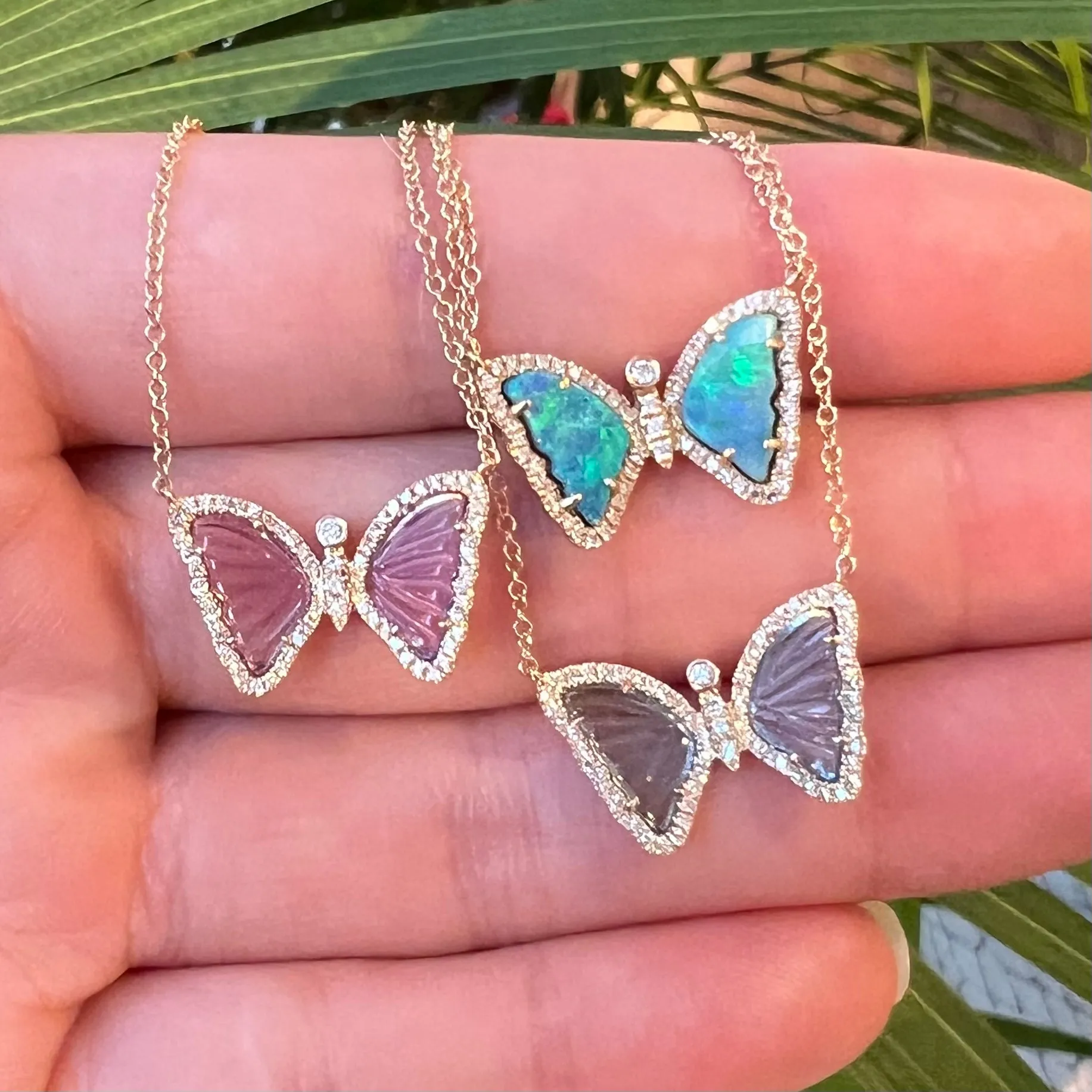Mini Purple Amethyst Butterfly Necklace with Diamonds