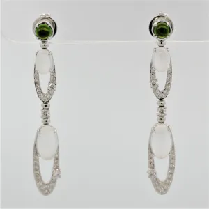 Moonstone Diamond Peridot Gold Dangle Earrings