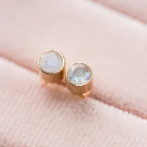Moonstone Stud Earrings in 14k Gold, 4mm