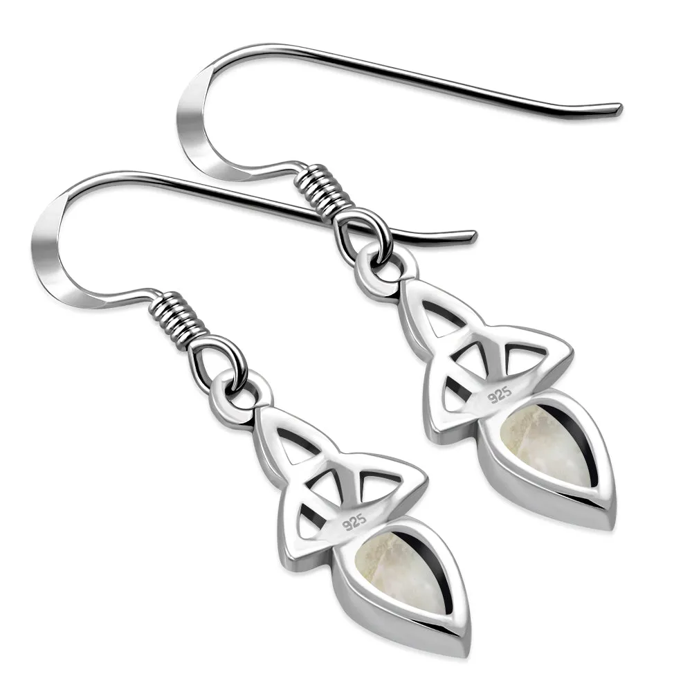Mother of Pearl Celtic Trinity Knot Silver Earrings