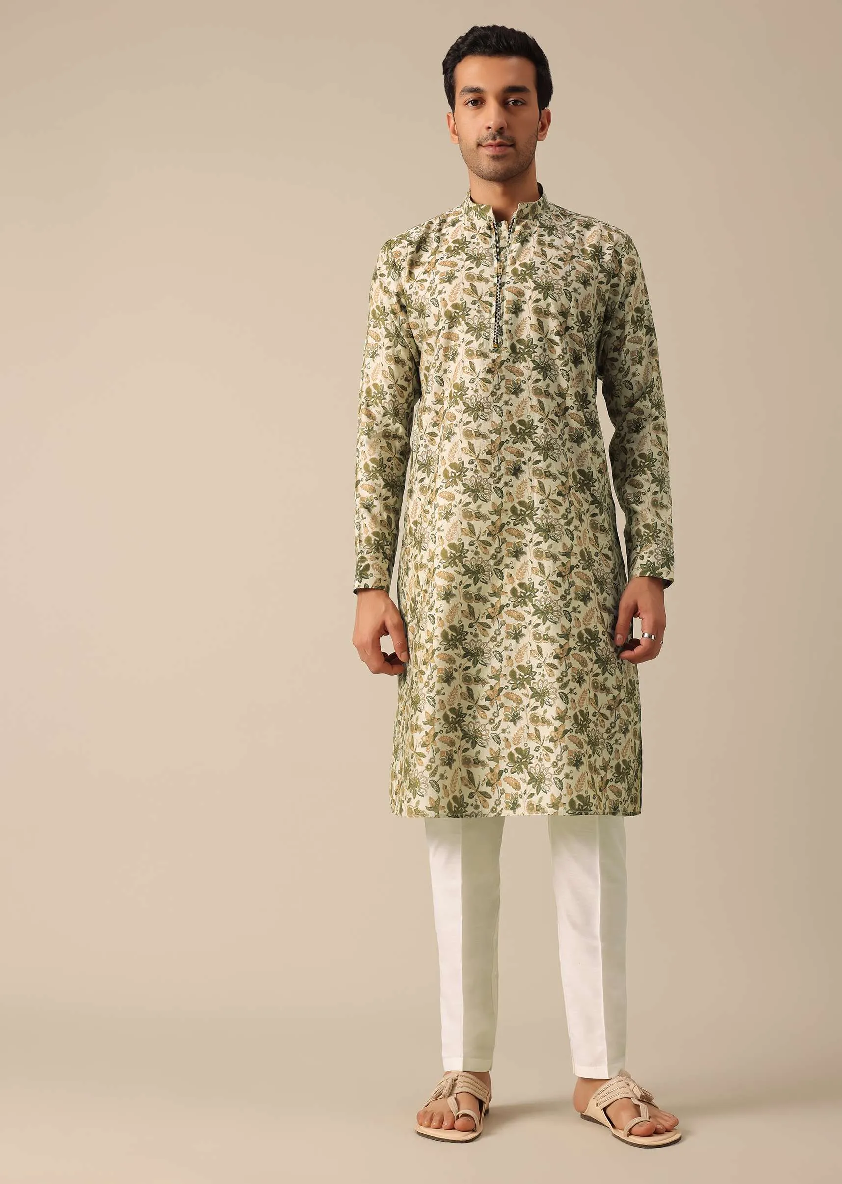Multicolor Printed Kurta Set In Silk