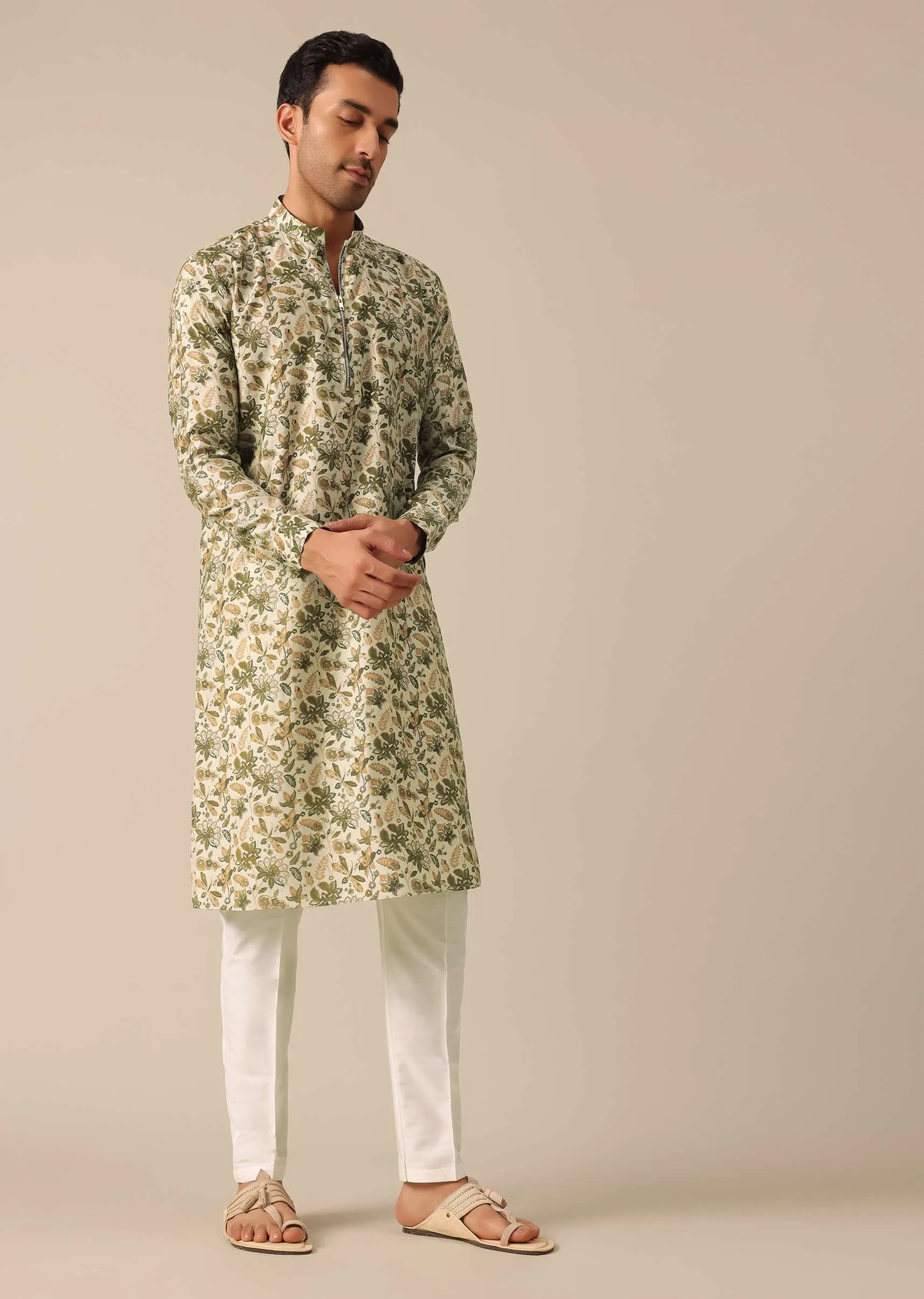 Multicolor Printed Kurta Set In Silk