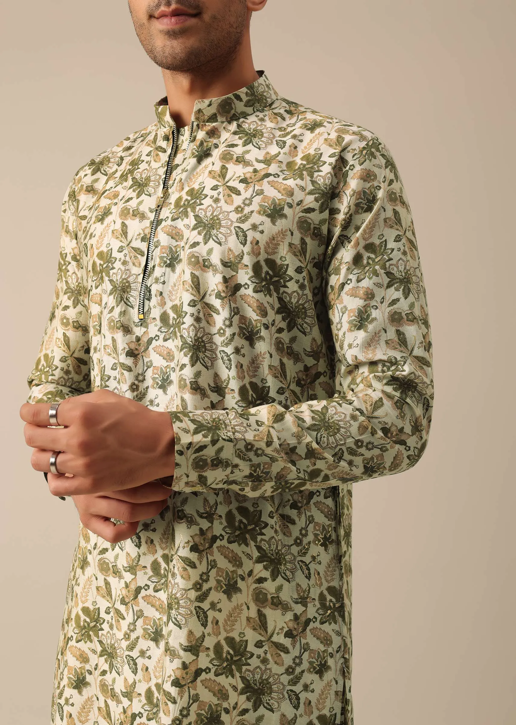 Multicolor Printed Kurta Set In Silk