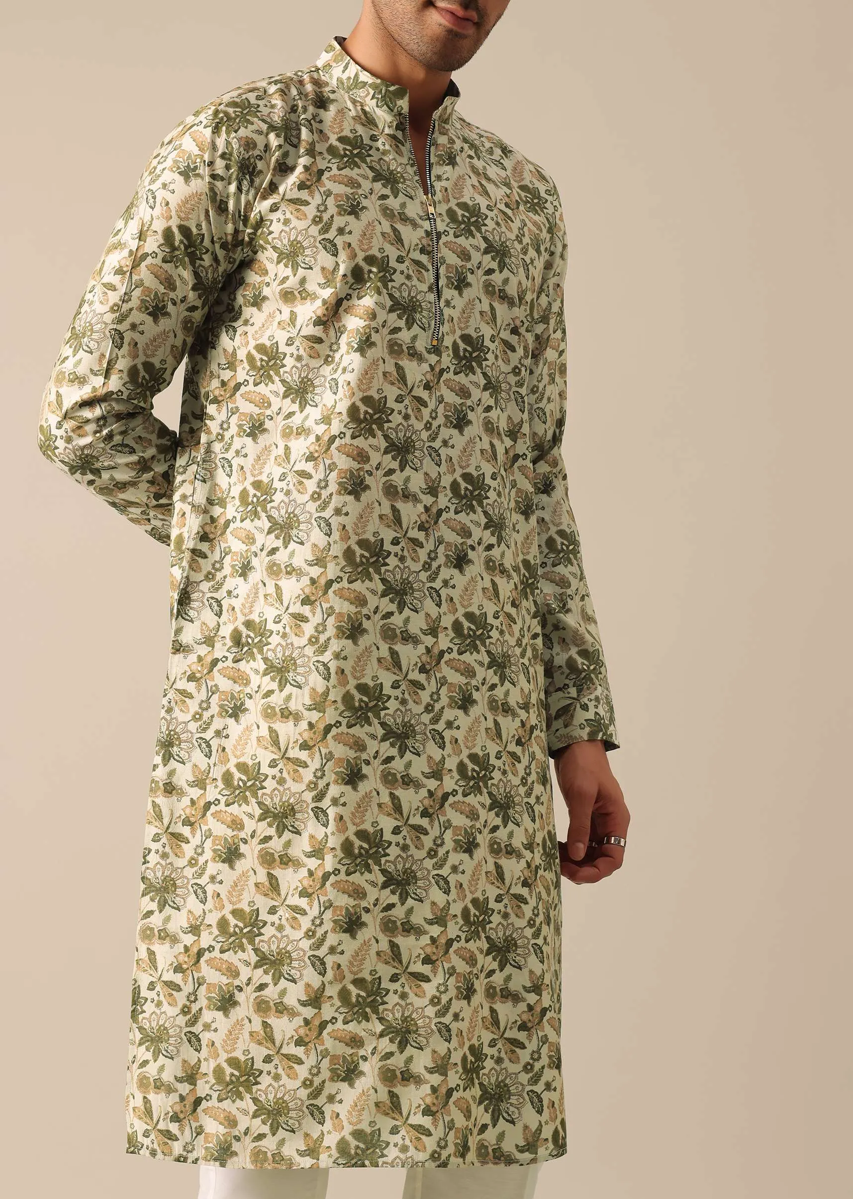 Multicolor Printed Kurta Set In Silk