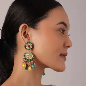 Multicolor Rajwadi Danglers With Kundan Polki And Bead Drops