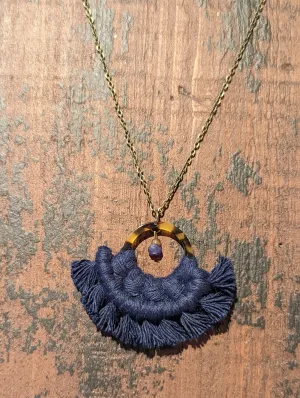 Navy on Amber Tortoise Shell Ring with Fluorite and Carnelian Stone Accent Necklace