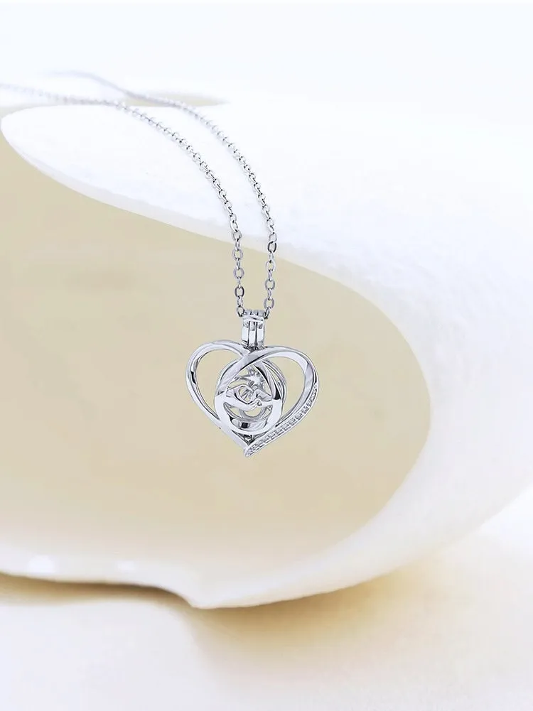Necklace Pendant Blank Setting Heart Charm 18x21mm Sterling Silver Fine 925 For One Bead No Prong DIY Jewelry Finding Wholesale 1pc