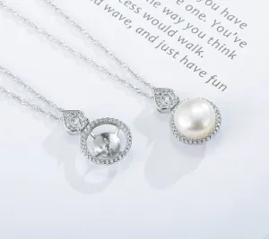 Necklace Pendant Blank Setting Round Charm 14x23mm Sterling Silver White Gold Fine 925 For One Pearl Prong DIY Jewelry Finding Wholesale 1pc
