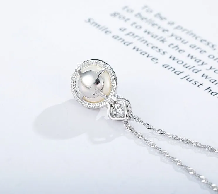Necklace Pendant Blank Setting Round Charm 14x23mm Sterling Silver White Gold Fine 925 For One Pearl Prong DIY Jewelry Finding Wholesale 1pc