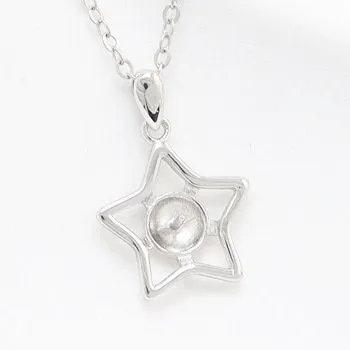 Necklace Pendant Setting Blank with Chain 7.5mm 1pc 2.2g 925 Sterling Silver Peg Cup Shape Base for 1 Pearl Bead Wholesale Available