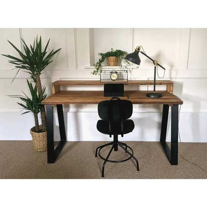 NORÉN: Rustic Desk with Monitor Shelf and Hairpin/Trapezium Legs