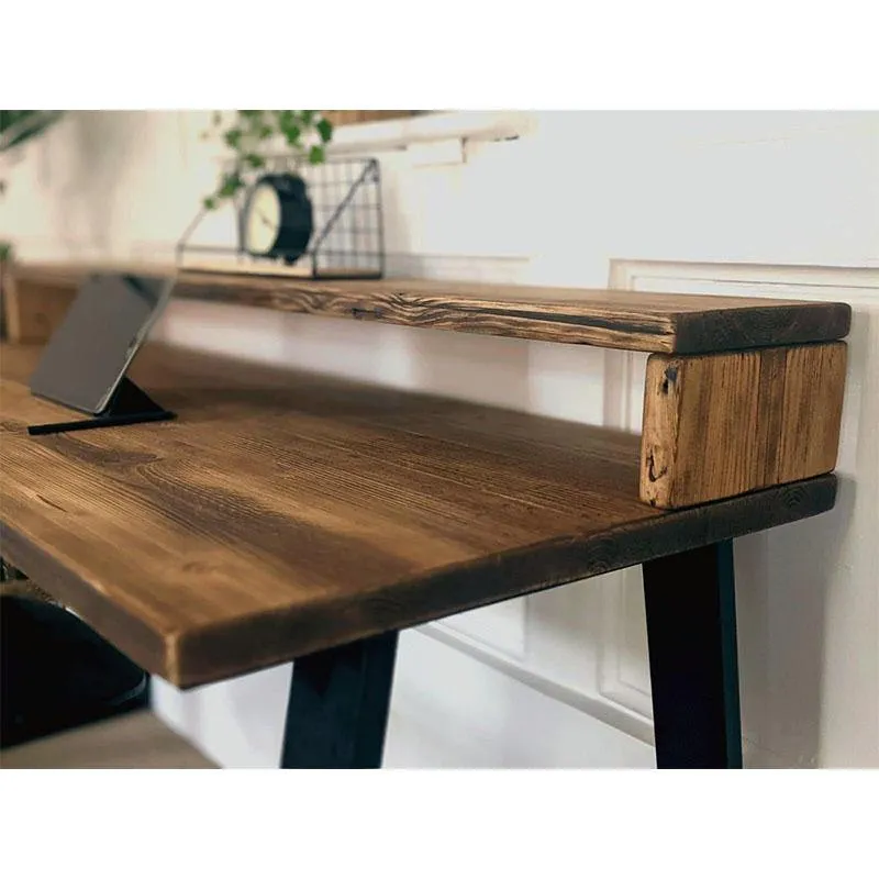 NORÉN: Rustic Desk with Monitor Shelf and Hairpin/Trapezium Legs