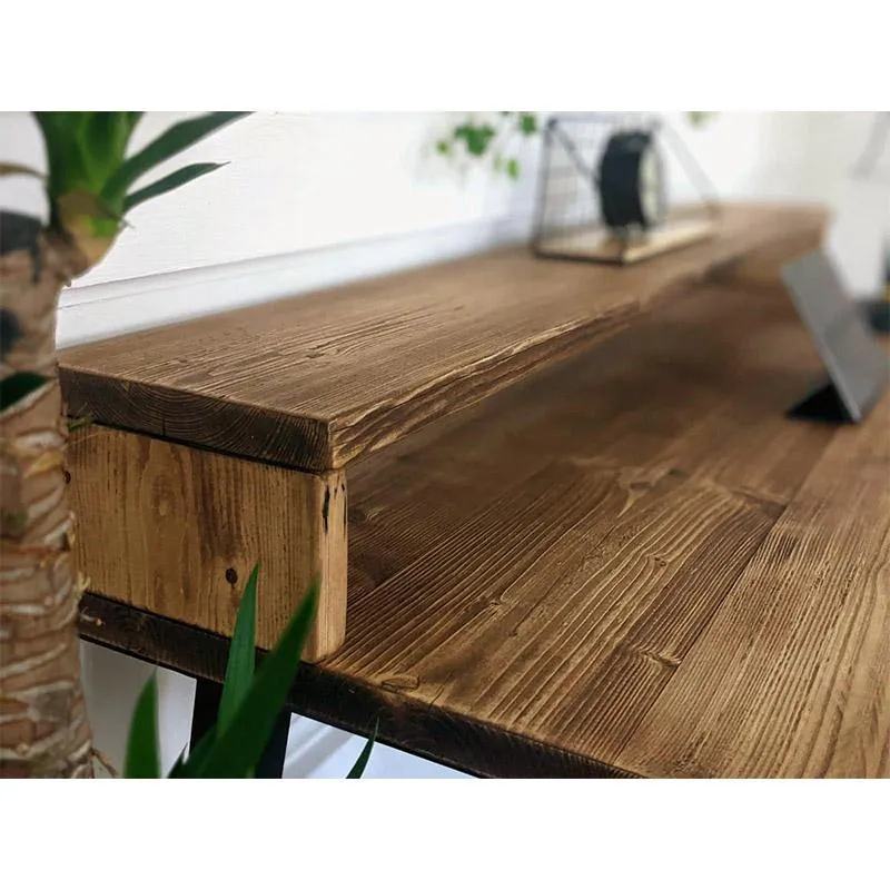 NORÉN: Rustic Desk with Monitor Shelf and Hairpin/Trapezium Legs