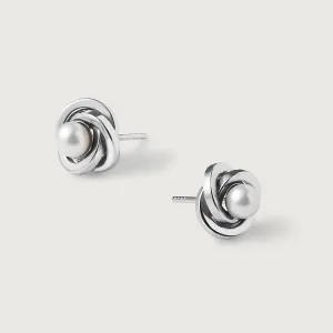 Ocean Wave Pearl Solitaire Stud Earrings