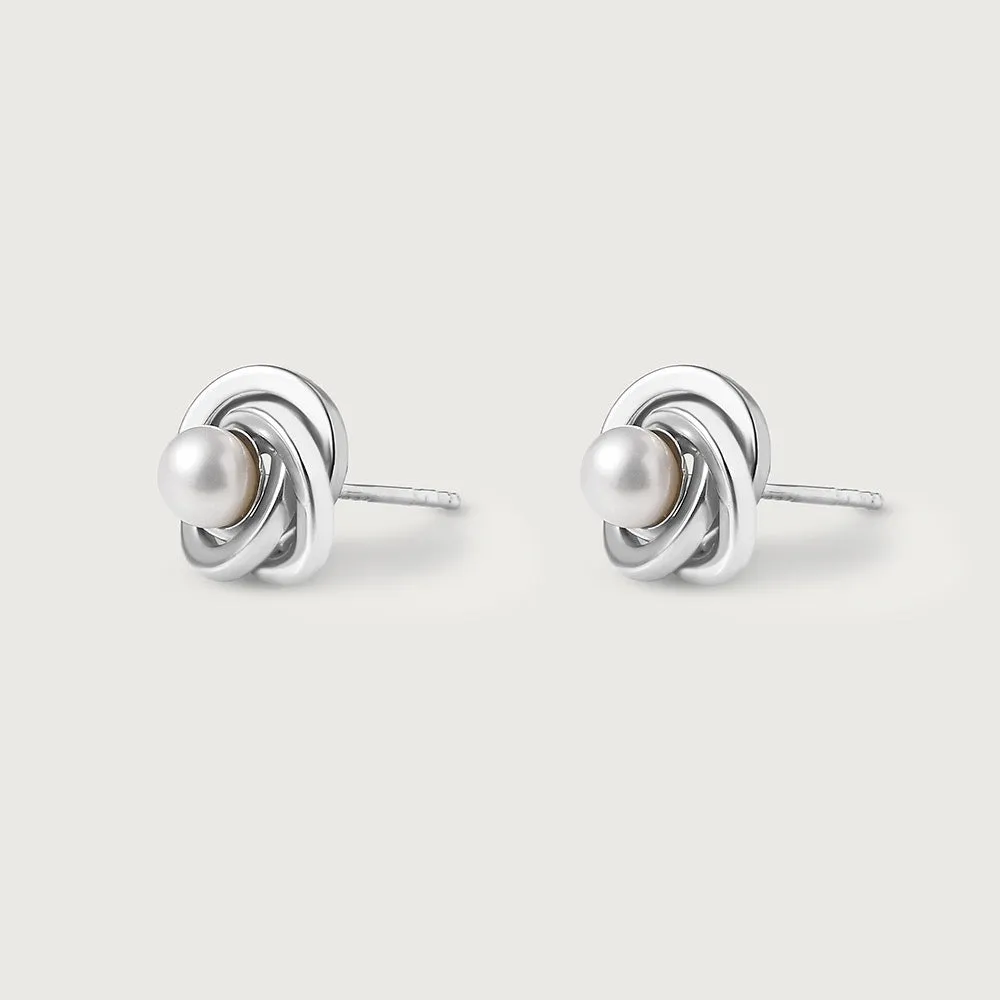 Ocean Wave Pearl Solitaire Stud Earrings