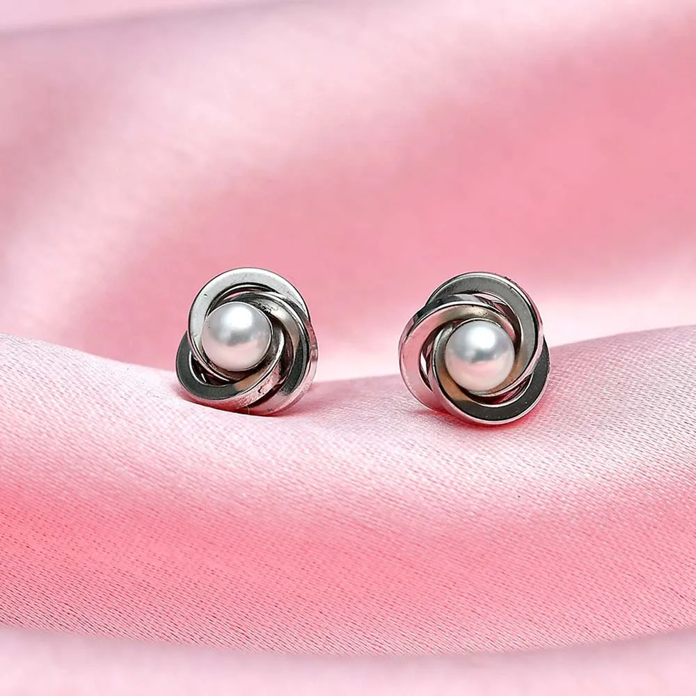 Ocean Wave Pearl Solitaire Stud Earrings