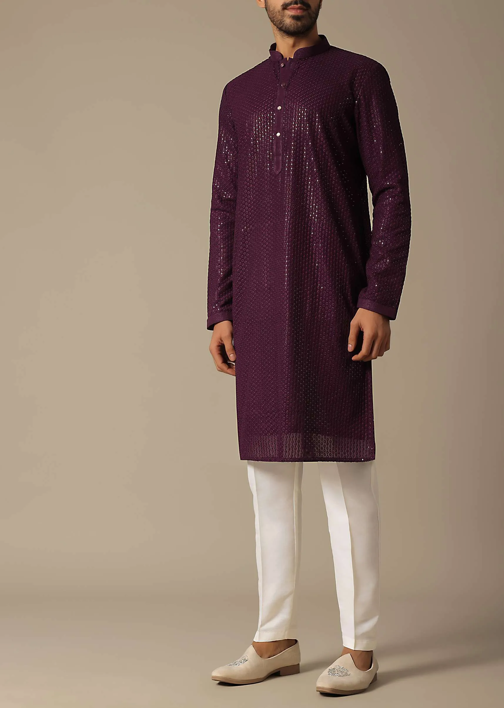 Opulent Purple Sequins Embroidered Festive Kurta Set