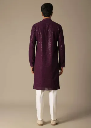 Opulent Purple Sequins Embroidered Festive Kurta Set