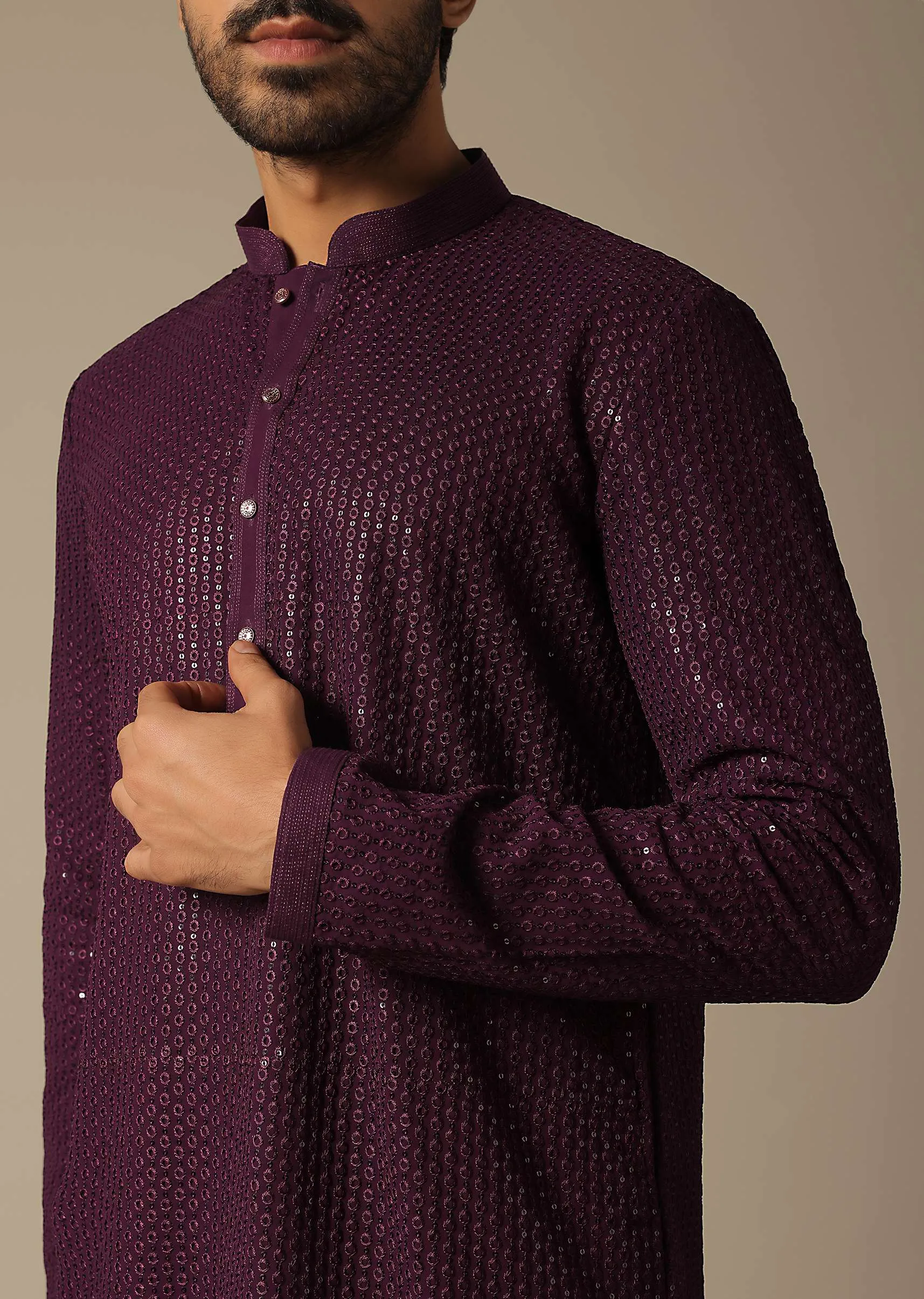 Opulent Purple Sequins Embroidered Festive Kurta Set
