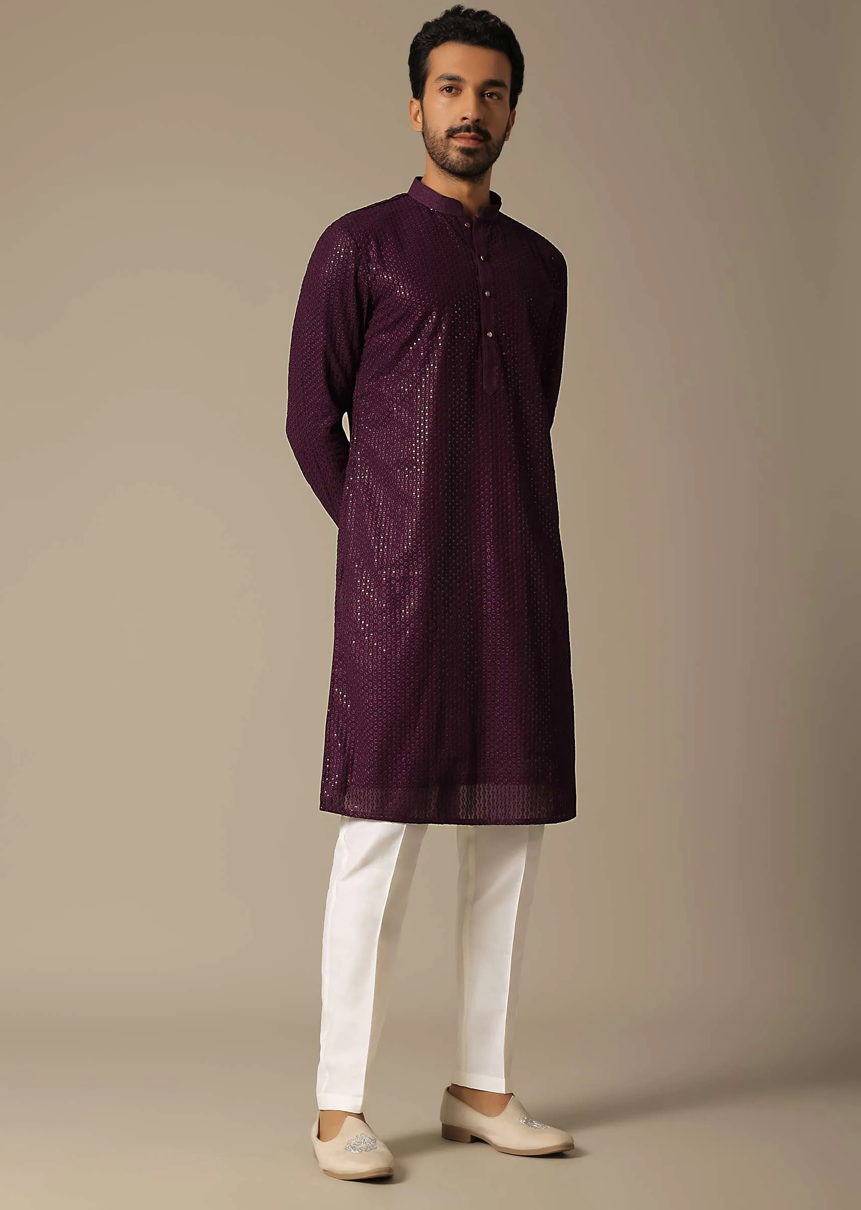 Opulent Purple Sequins Embroidered Festive Kurta Set