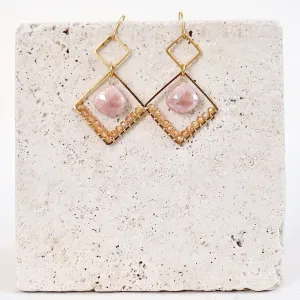 Peach Moonstone Triangle Earrings