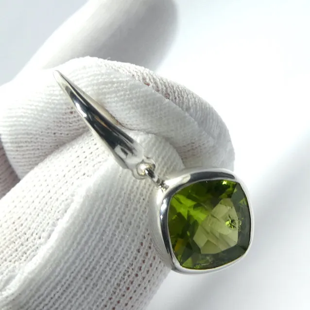 Peridot Earring, Faceted Square Diamonds, 925 Sterling Silver