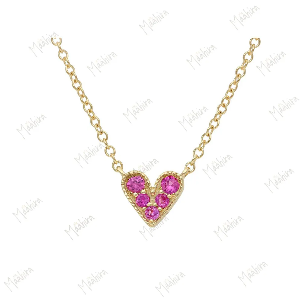 Pink Sapphire Heart Necklace 5.75x6.40mm